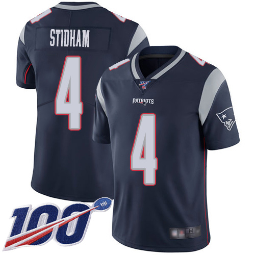 New England Patriots Limited Navy Blue Men #4 Jarrett Stidham Home NFL Jersey 100th Season